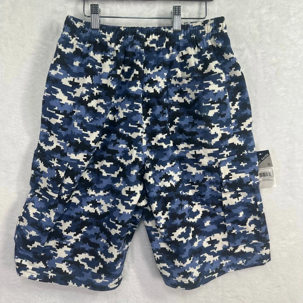NWT Jake Austin Swim Trunks Mens Small Blue Digital Camo Lined Surf Cargo Shorts